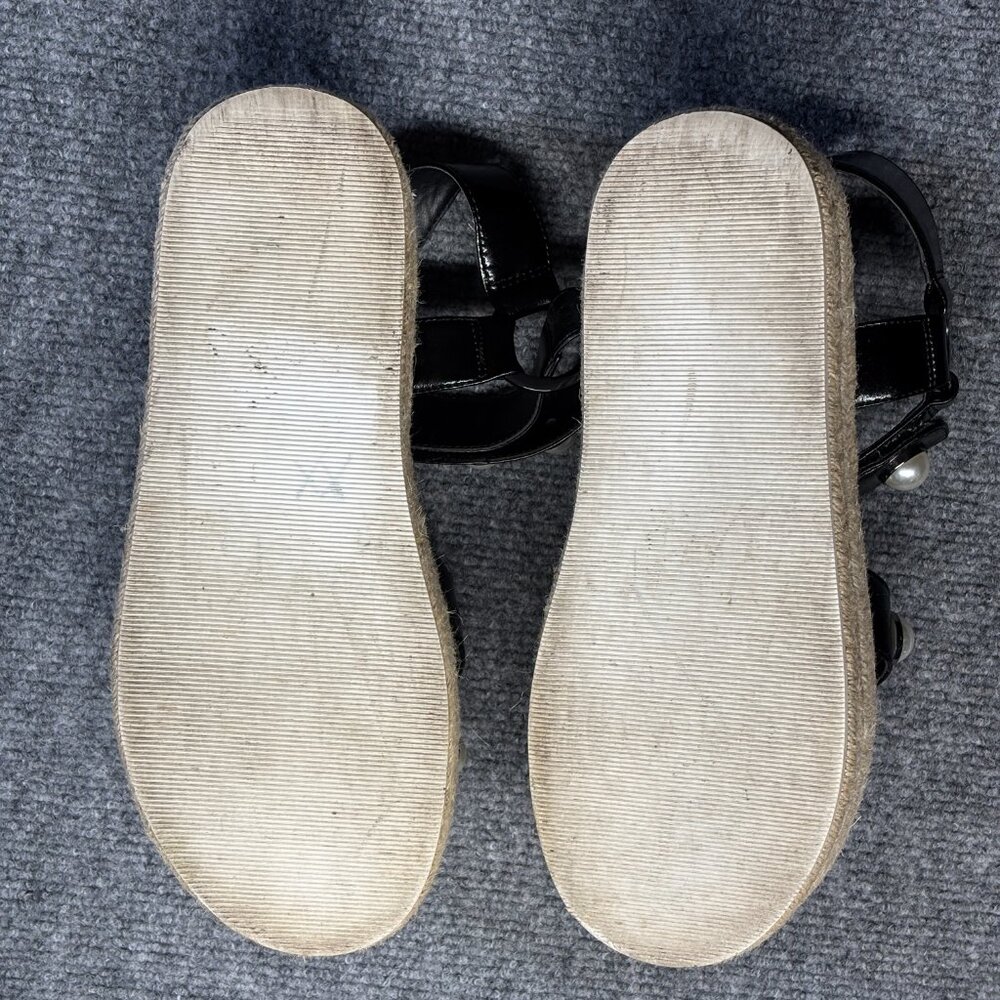 Karl Lagerfeld Womens Black Platform Espadrille Sandals Pearl Ankle Strap 7M - Picture 2 of 13